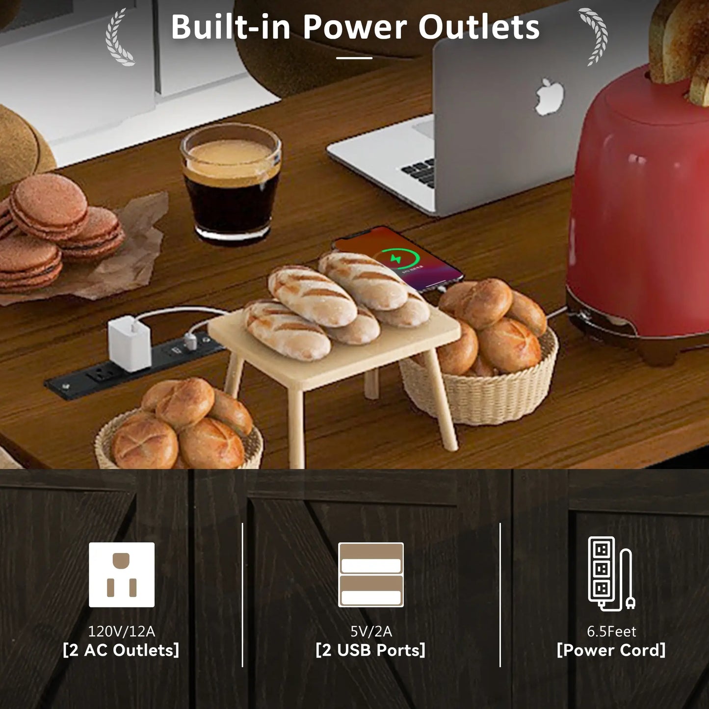 Kitchen Island with Spice Rack, Storage Drawers, Power Outlet, 53.5" L x 29" W x 36.5" H, Black Kitchen Islands & Kitchen Carts at Gallery Canada
