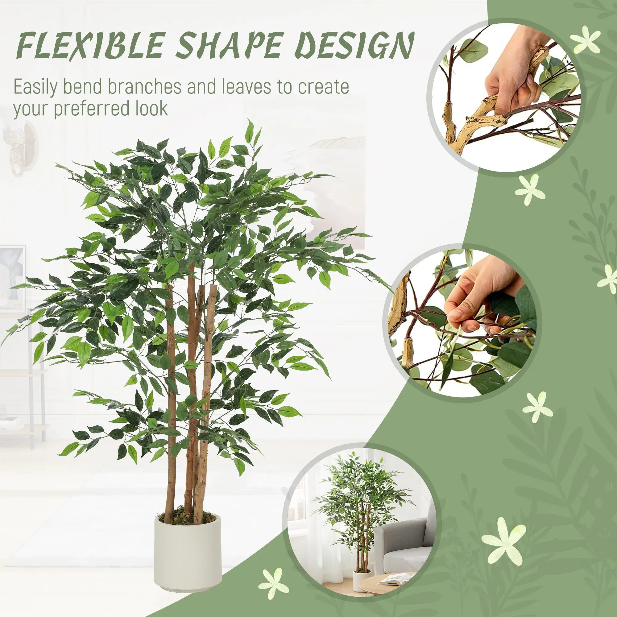 4FT Artificial Banyan Tree Set Of 2, Fake Potted Tree With Wood Trunk Artificial Trees at Gallery Canada
