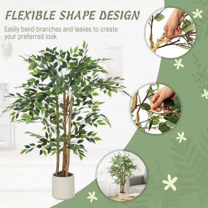4FT Artificial Banyan Tree Set Of 2, Fake Potted Tree With Wood Trunk Artificial Trees at Gallery Canada