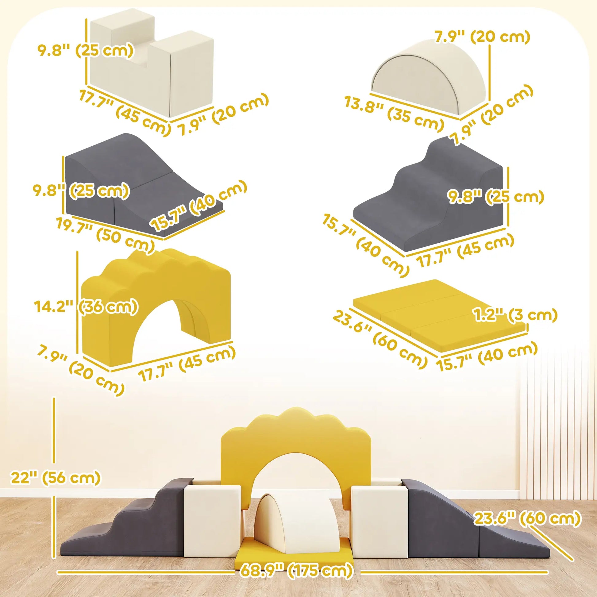 7-Piece Baby Soft Play Set, Indoor Gym for Crawling, Sliding, Yellow Kids Gym & Playmats at Gallery Canada