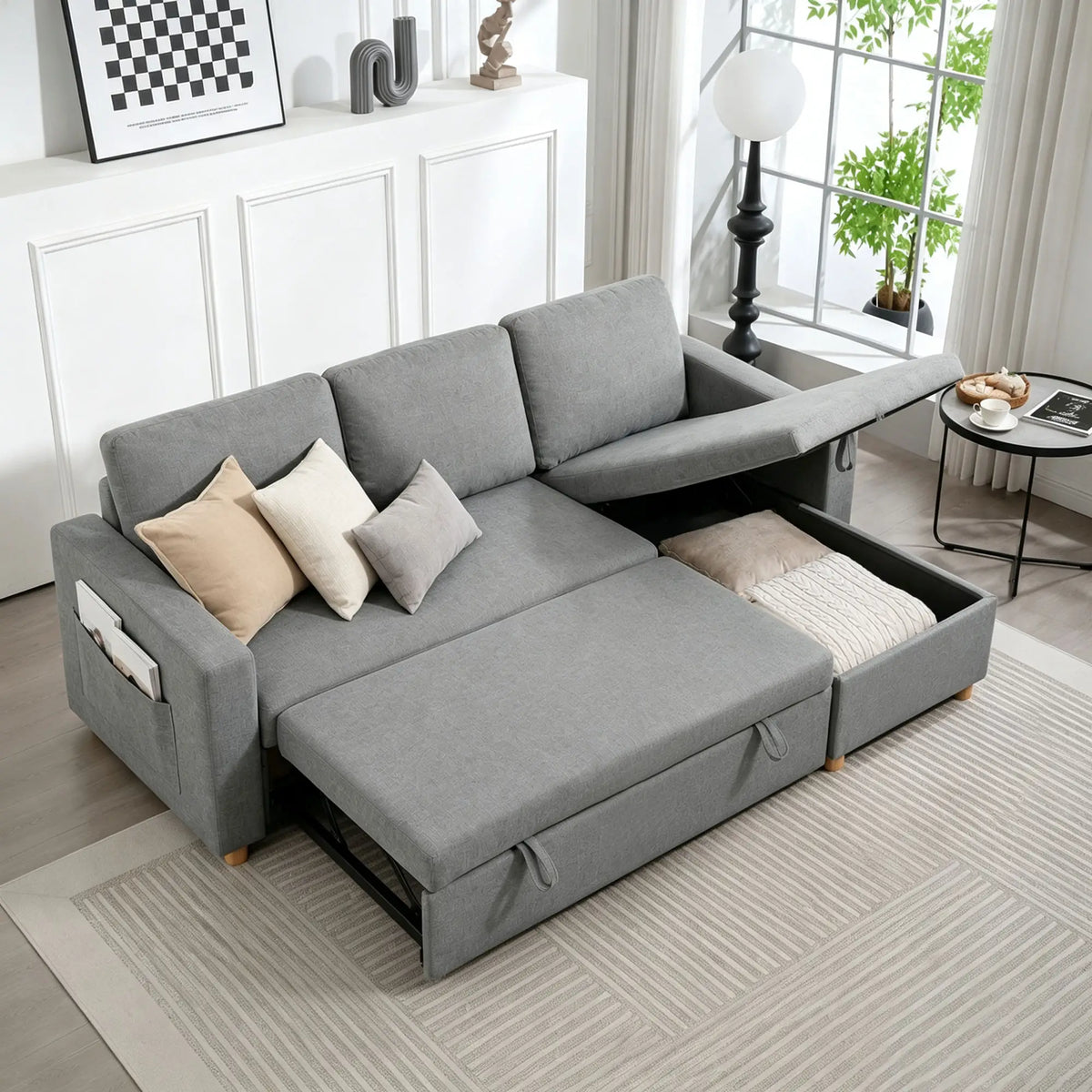 83" Sofa Bed, L Shaped Sectional with Storage Chaise, Light Grey Sofas & Reclining Chairs at Gallery Canada