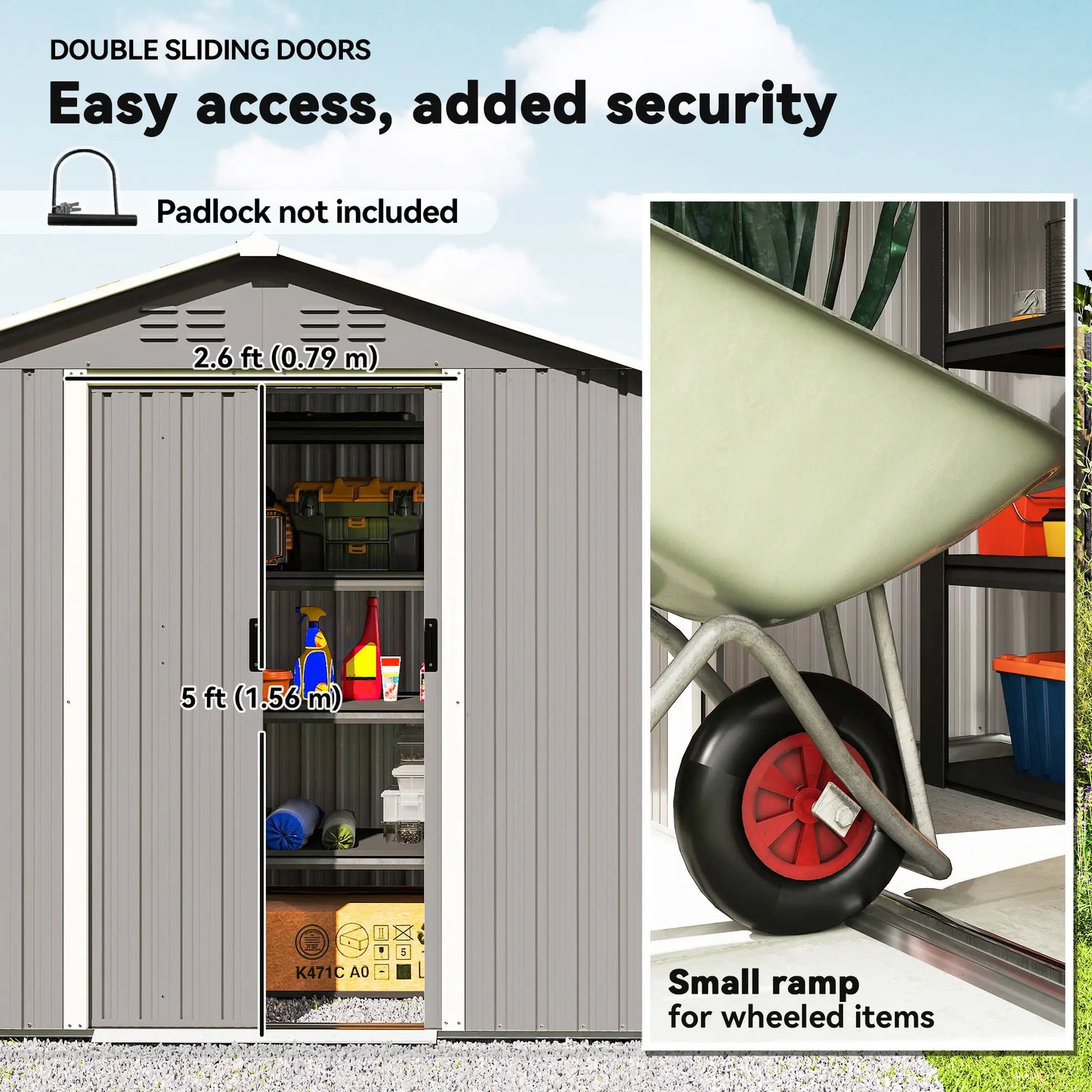 6.5x3.5ft Metal Garden Storage Shed, Double Sliding Doors, Light Grey Sheds at Gallery Canada
