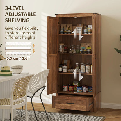 72" Farmhouse Pantry Cabinet, Adjustable Shelves, 2 Doors, Brown Kitchen Pantry Cabinets at Gallery Canada