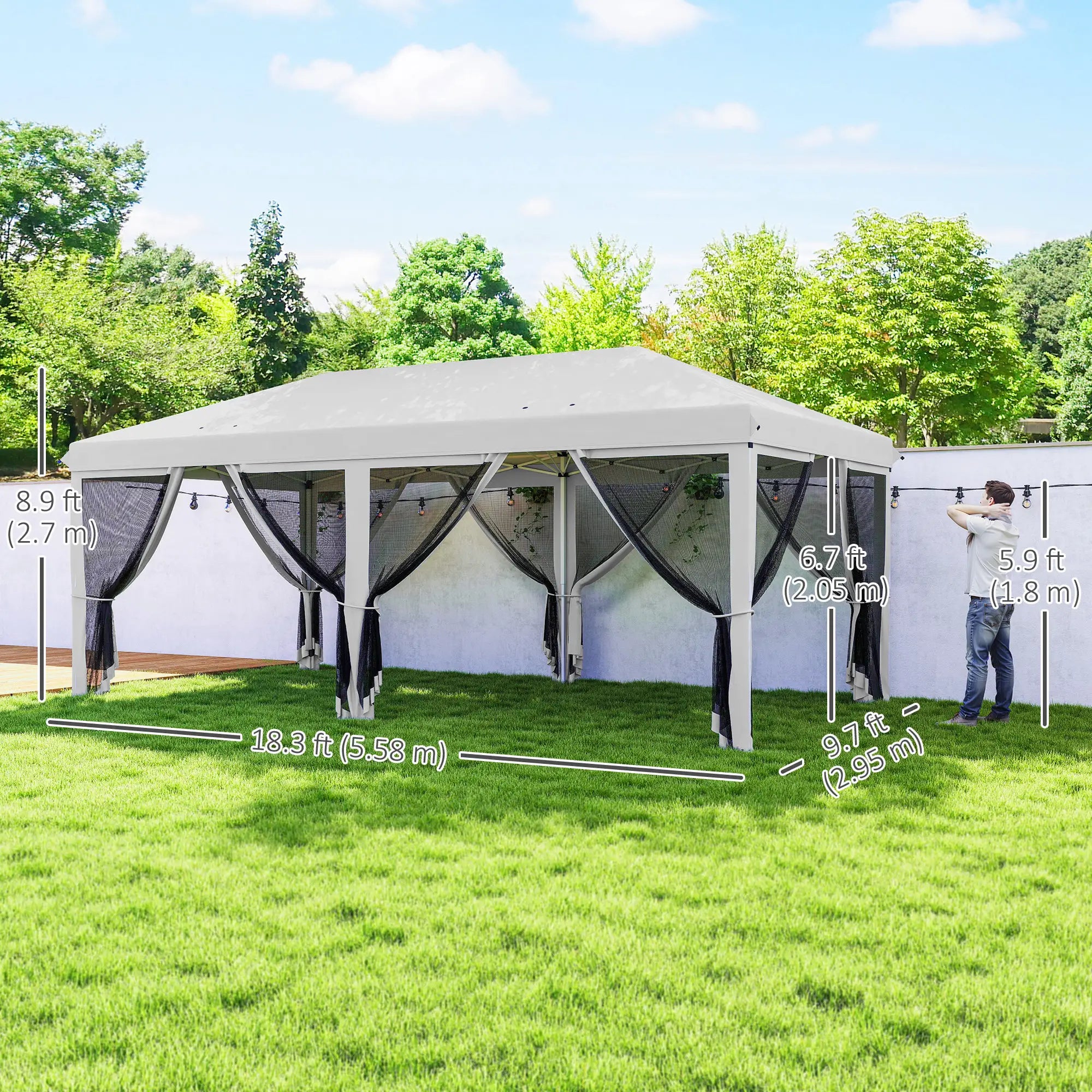10' x 20' Pop Up Canopy Tent Gazebo, Removable Mesh Sidewall, White Pop Up Canopies at Gallery Canada