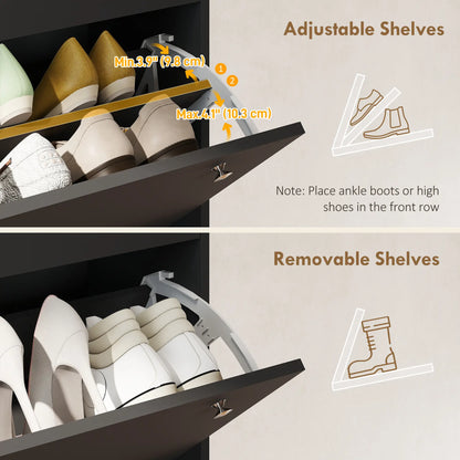 Narrow Shoe Cabinet with 4 Flip Drawers, Adjustable Shelves, Holds 24-32 Pairs, Black Shoe Storage Cabinets & Racks at Gallery Canada