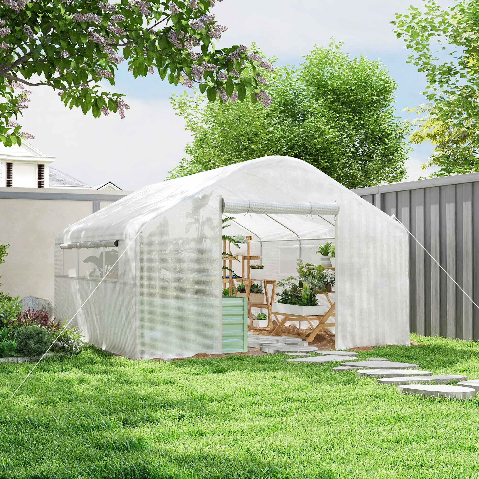 Walk-in Tunnel Greenhouse, Galvanized Steel Frame, 13' x 10' x 6.5', White Tunnel Greenhouses at Gallery Canada