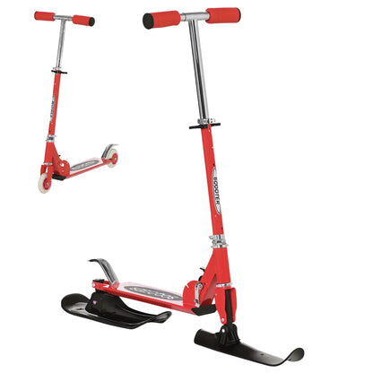 Snow Scooter, Adjustable Height, Kids Sled Ski Scooter with Wheels Blades, Red Scooters Red at Gallery Canada