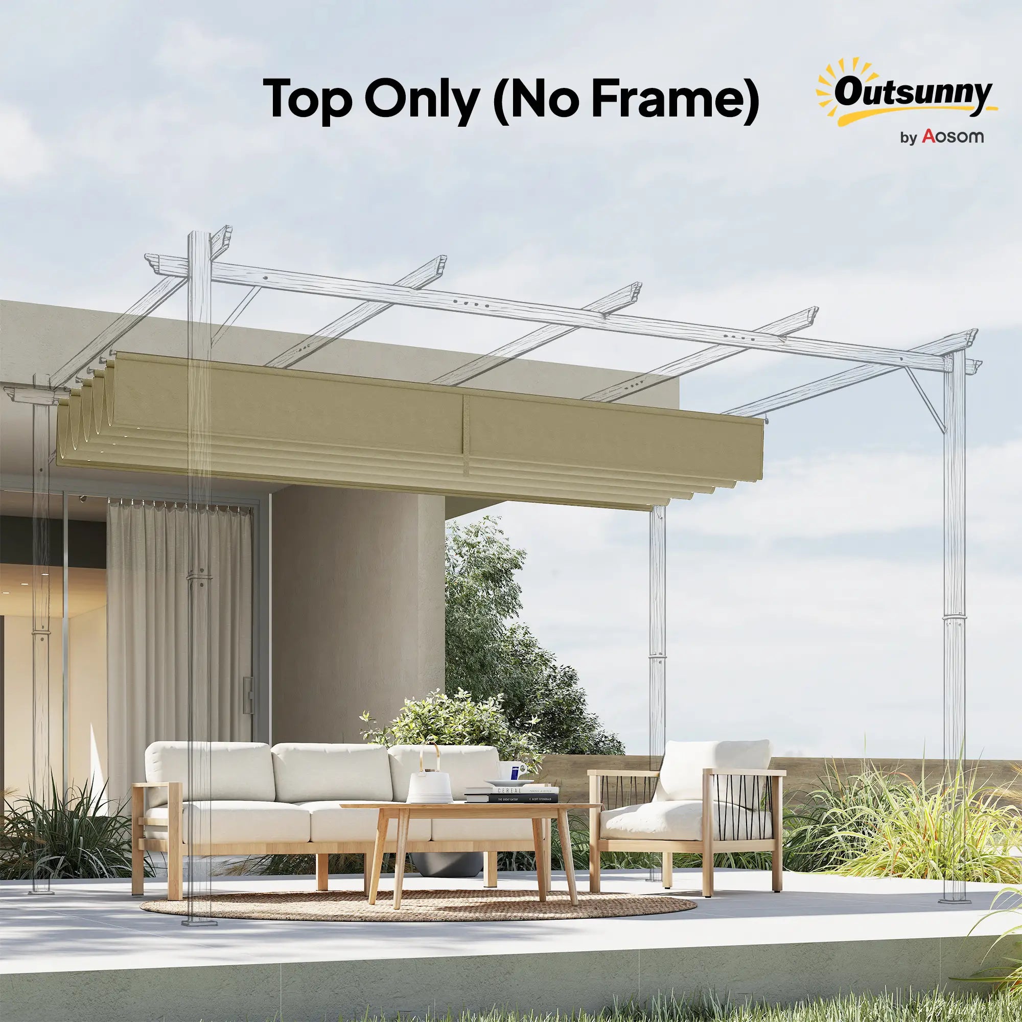 Retractable Pergola Canopy Cover, 10' x 13', Beige Gazebo Canopy Replacement at Gallery Canada