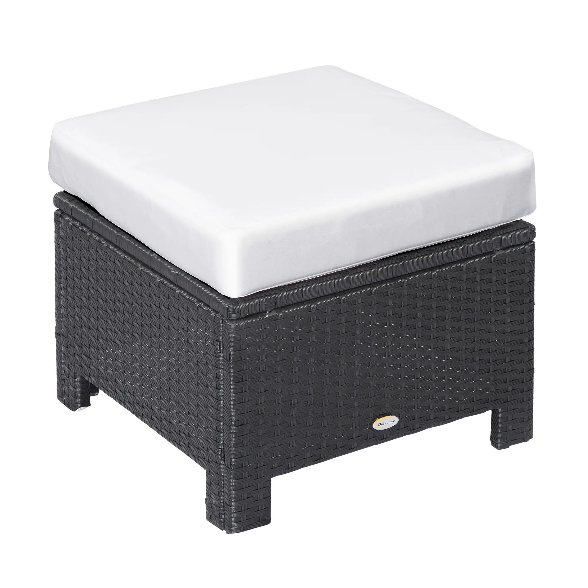 Patio Rattan Ottoman, Outdoor Wicker Footrest with Cushion, White Patio Furniture Sets at Gallery Canada