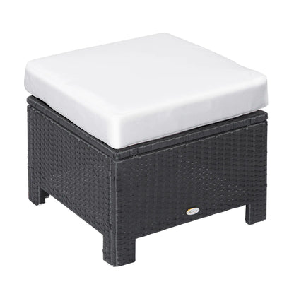 Patio Rattan Ottoman, Outdoor Wicker Footrest with Cushion, White Patio Furniture Sets at Gallery Canada