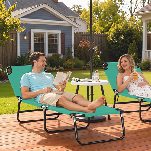 Outdoor Folding Lounge Chair, Reclining Back, Breathable Mesh, Green