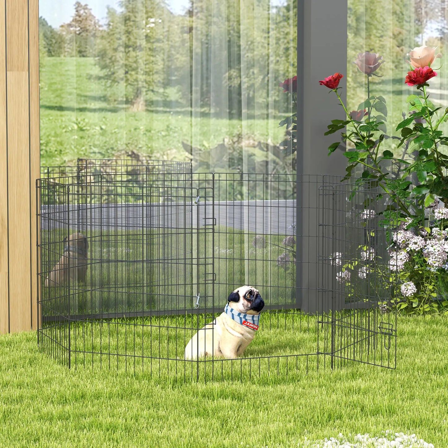 36 Inch Foldable Metal Pet Playpen, Dog Kennel Cage, 8 Panel