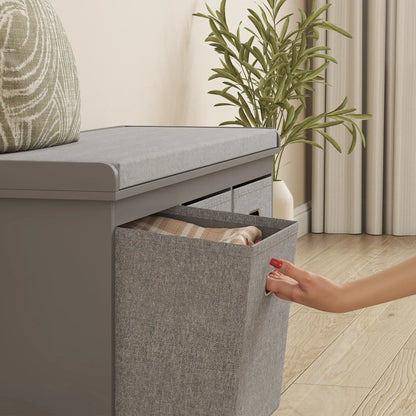 Shoe Storage Bench with Seat, 3 Fabric Drawers, Grey