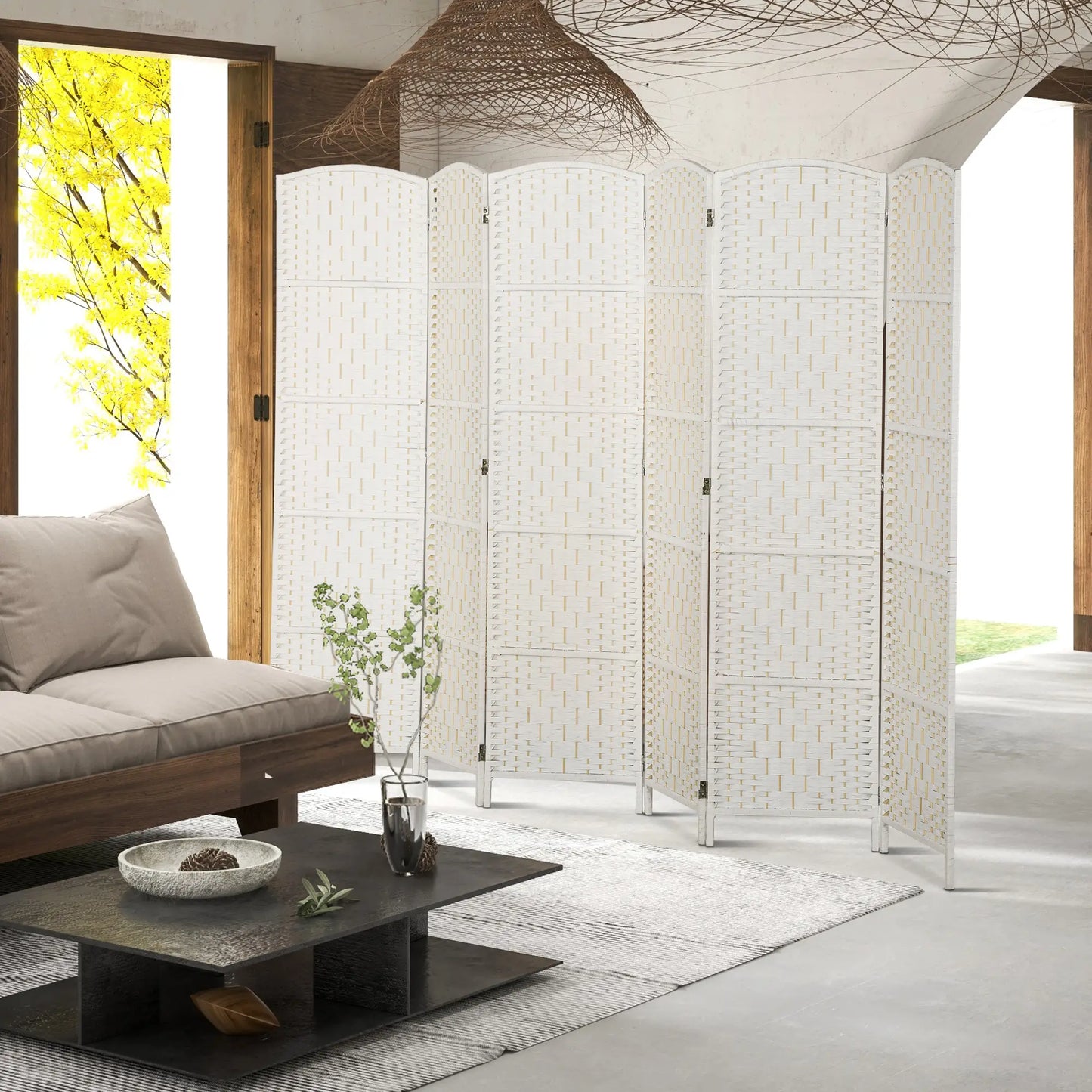 6ft Folding Room Divider, Wooden Frame, Natural Room Dividers at Gallery Canada