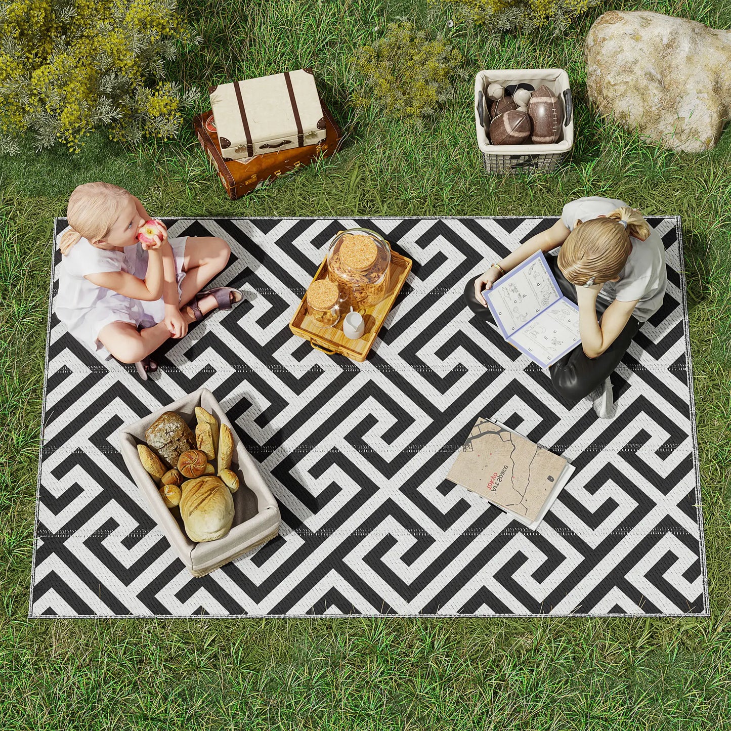 Reversible Outdoor RV Rug, 4' x 6', Patio Mat, Black & White Outdoor Reversible Rugs at Gallery Canada