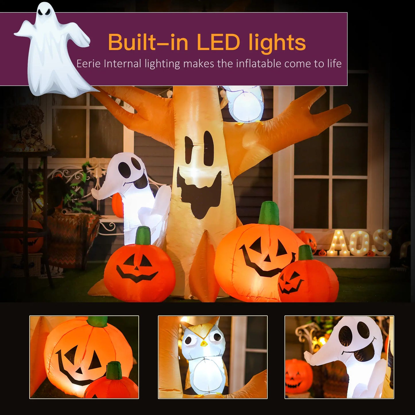 Inflatable Halloween Decoration, Haunted Tree with Owl, Ghost, Pumpkins, Outdoor LED Display, 6.5FT Halloween Decorations at Gallery Canada