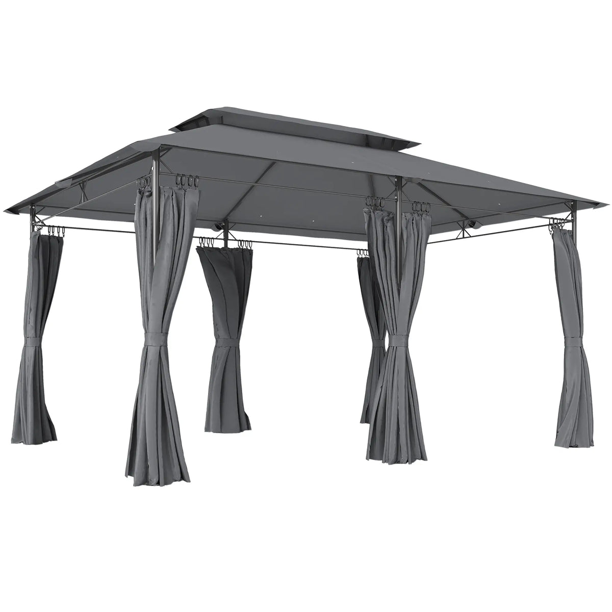 10' x 13' Double Roof Patio Gazebo, Outdoor Gazebo with Curtains, Grey