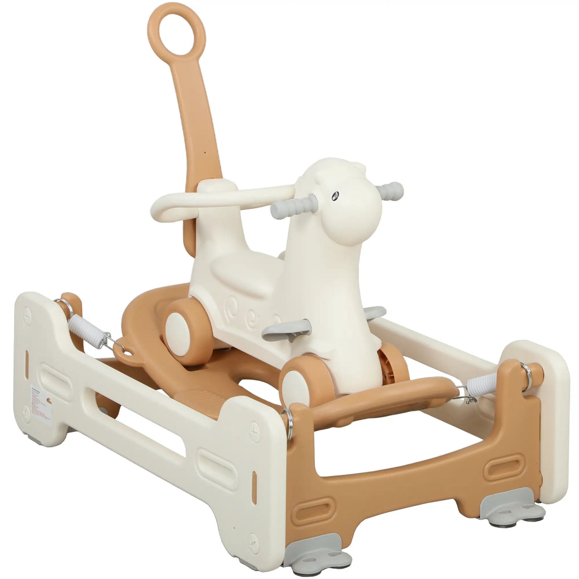Rocking Horse for Toddlers, Balance Board, Push Handle, 4 Wheels, Brown Rocking Horses at Gallery Canada