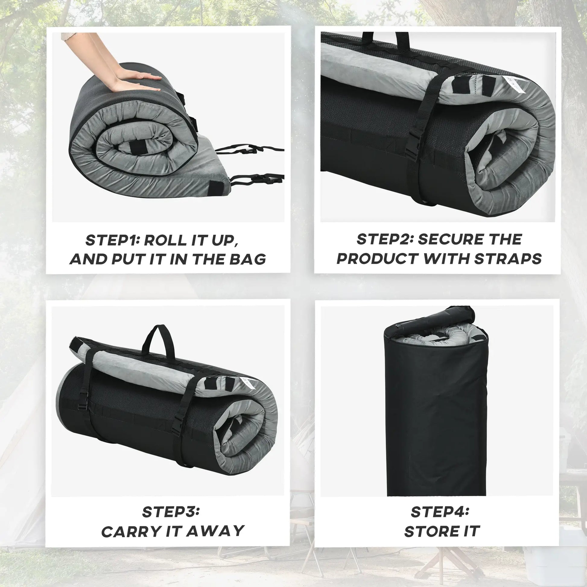Memory Foam Camping Mat, 2.8'' Thick, Portable Roll Up, Grey Camping Cots at Gallery Canada