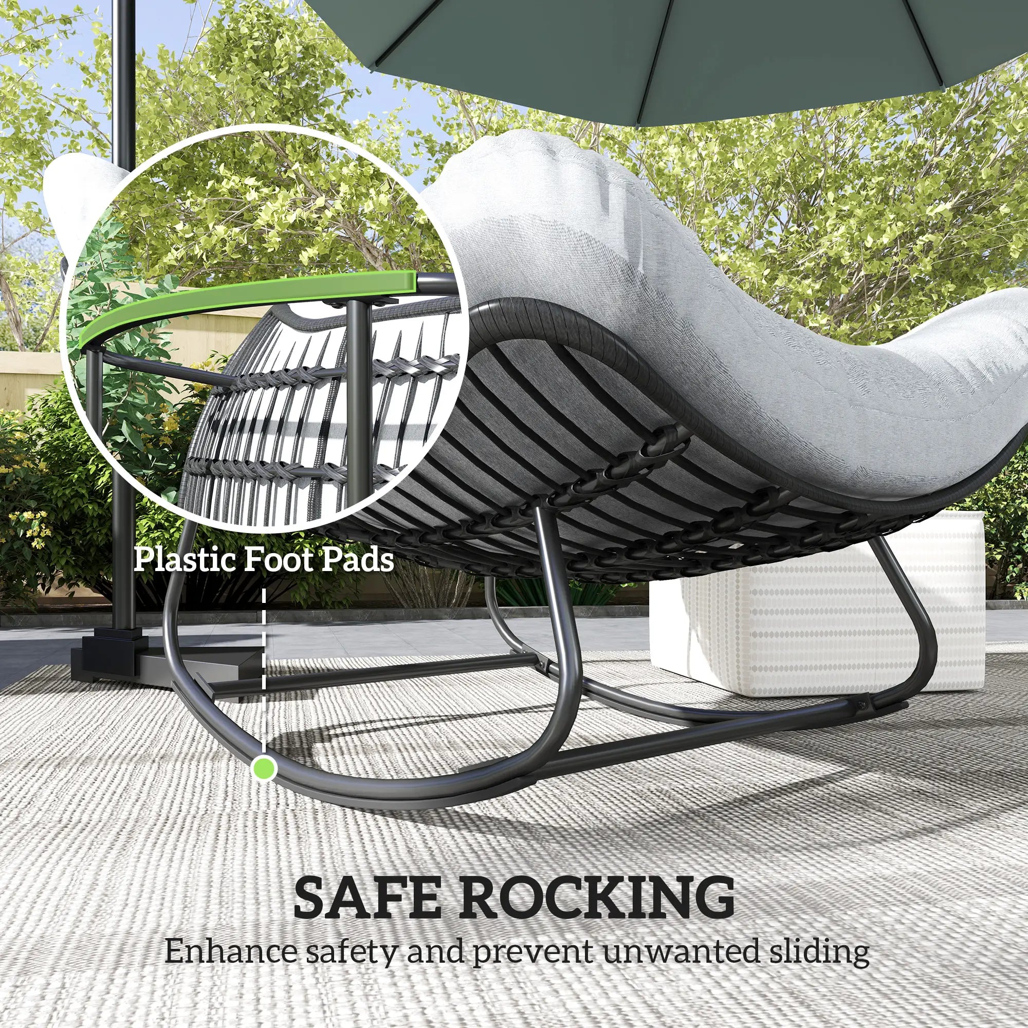 Oversized Rattan Egg Chair, Outdoor Rocking Chair with Cushion, Dark Grey Patio Chairs at Gallery Canada