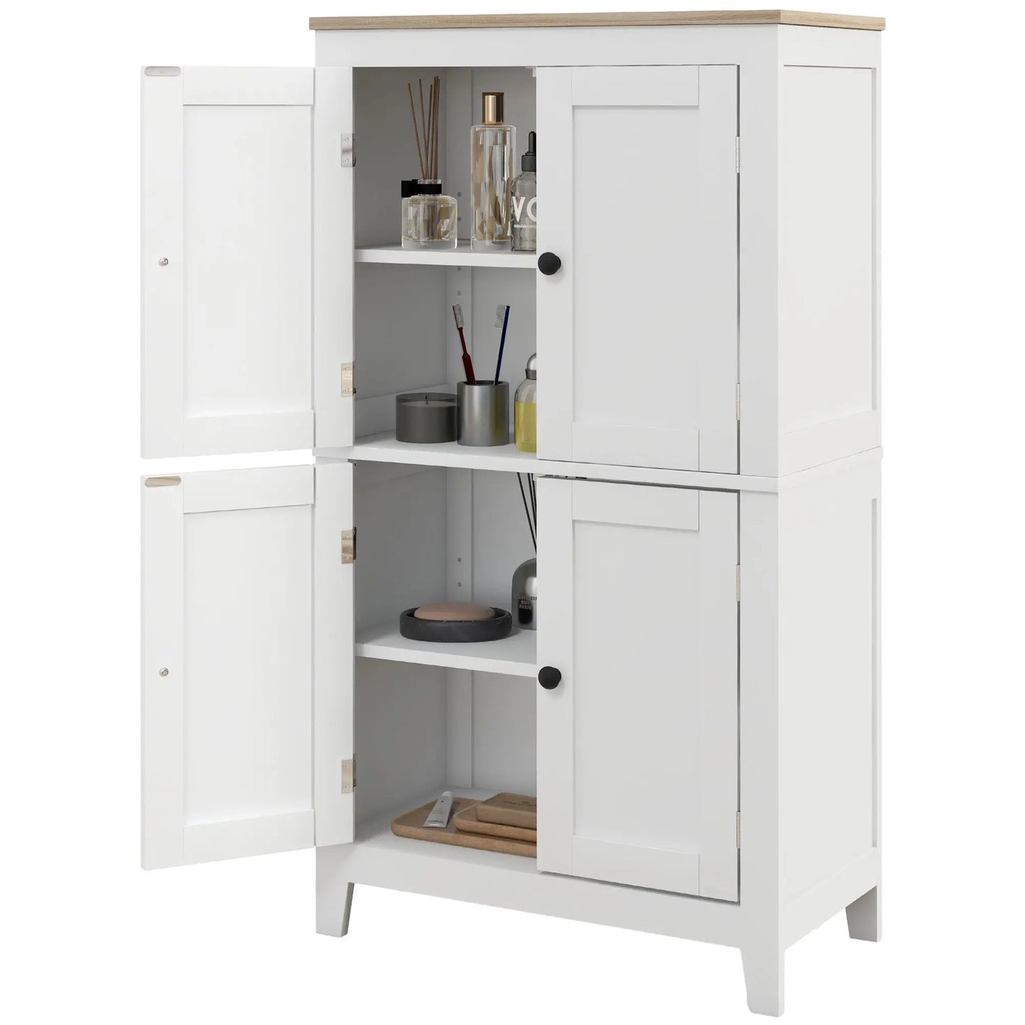 Bathroom Storage Cabinet, Modern Floor Cabinet, 4 Doors, 2 Shelves, White Freestanding Bathroom Cabinets White, Oak at Gallery Canada