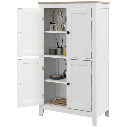 Bathroom Storage Cabinet, Modern Floor Cabinet, 4 Doors, 2 Shelves, White Freestanding Bathroom Cabinets White, Oak at Gallery Canada