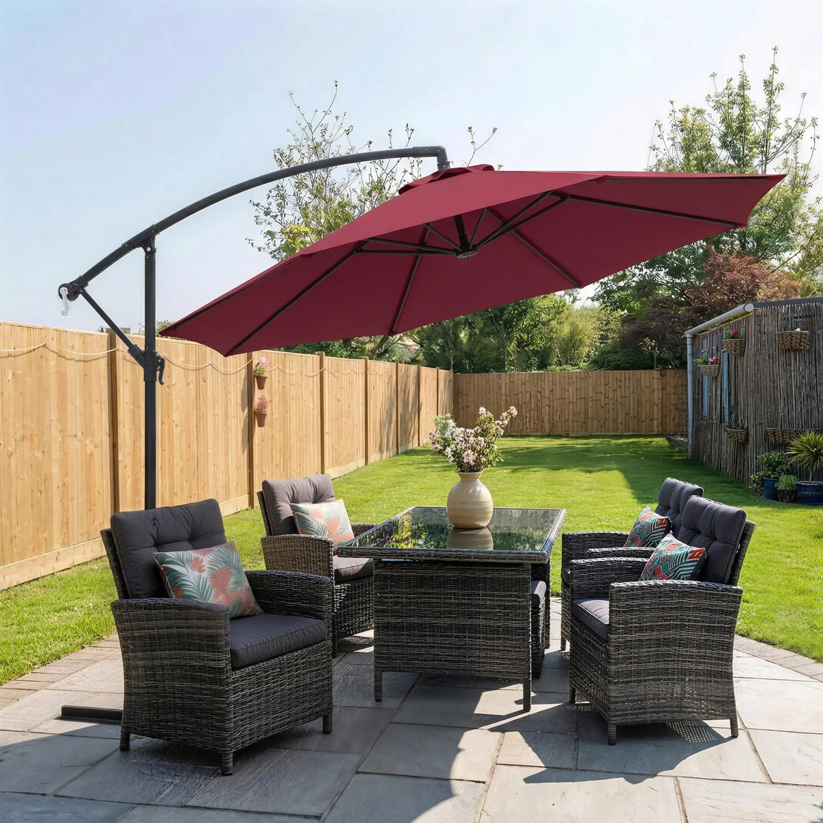10' Deluxe Patio Umbrella, Banana Hanging Offset Sunshade, Wine Red Cantilever Umbrellas at Gallery Canada