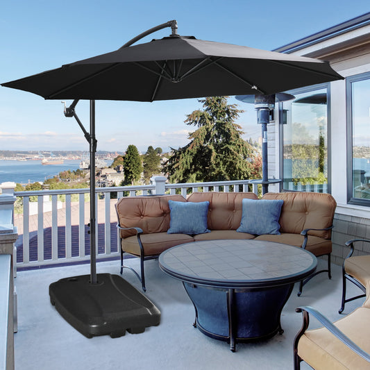 Cantilever Offset Umbrella Base Portable Square Parasol Weights with Wheels, Water and Sand Filled, Up to 165 lbs, Black - Gallery Canada