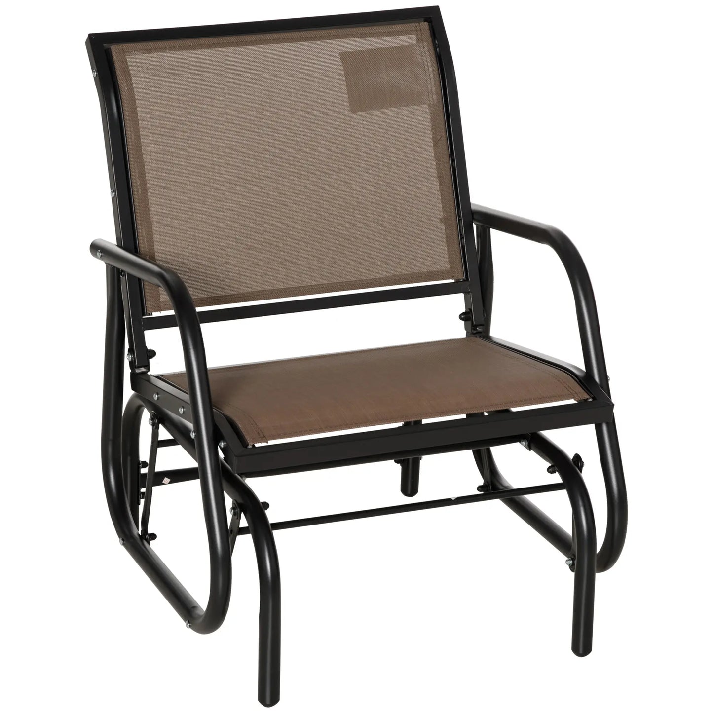 Patio Glider, Breathable Mesh Seat, Metal Frame Swing Chair, Brown Outdoor Gliders Brown, Black at Gallery Canada