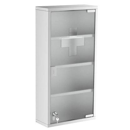 Wall Mount Medicine Cabinet, 4 Tier Shelves, Stainless Steel Frame, Glass Door, Lockable, 12" x 23.5", Silver Mirror Medicine Cabinets at Gallery Canada