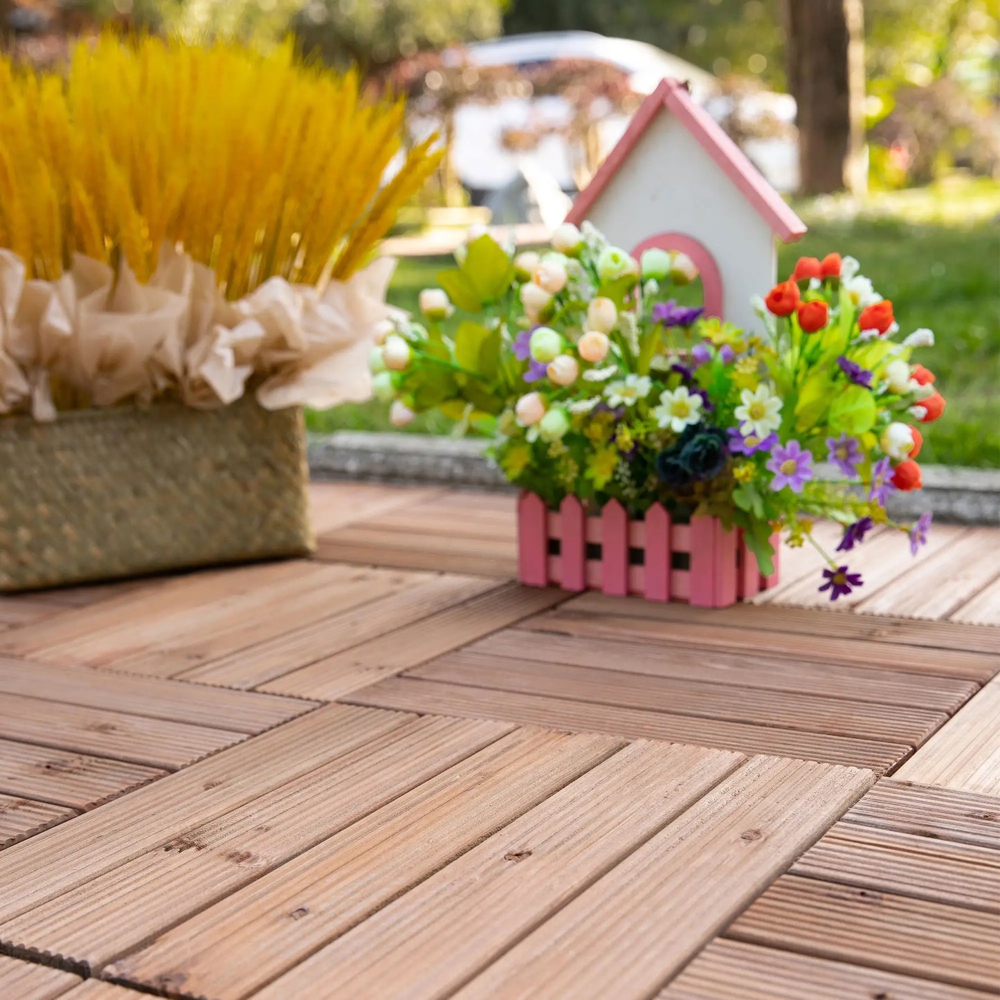 27 Pcs Wood Interlocking Deck Tiles, 12 x 12in, Tools Free Assembly, Brown Deck Tiles Brown at Gallery Canada