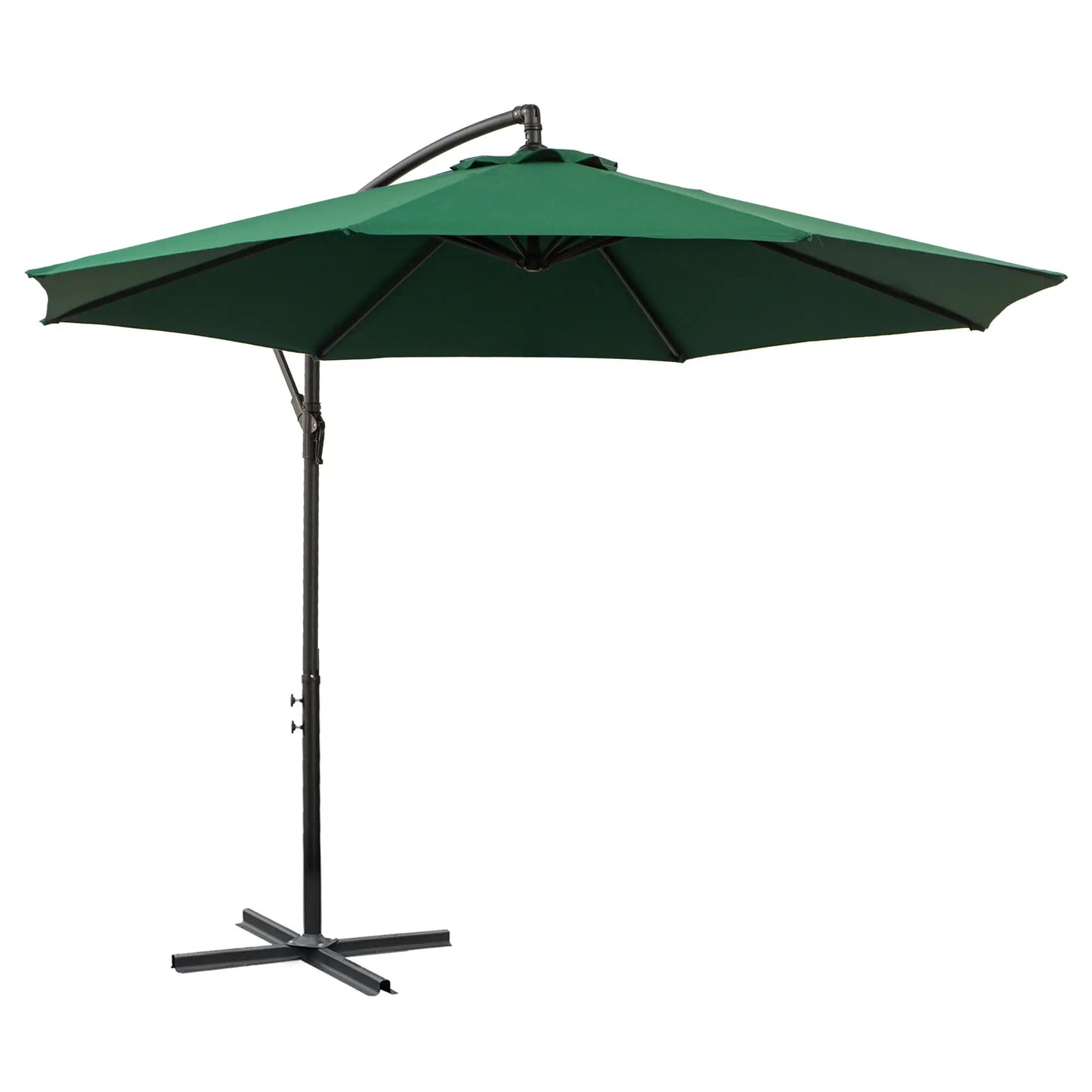 9.7ft Offset Patio Umbrella, 8 Ribs, Crank Handle, Cross Base, Green Offset Cantilever Umbrellas Green at Gallery Canada