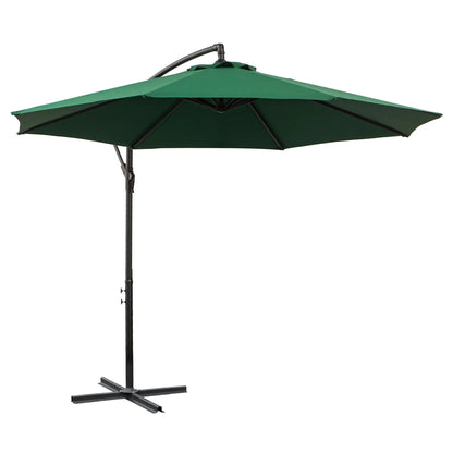 9.7ft Offset Patio Umbrella, 8 Ribs, Crank Handle, Cross Base, Green Offset Cantilever Umbrellas Green at Gallery Canada