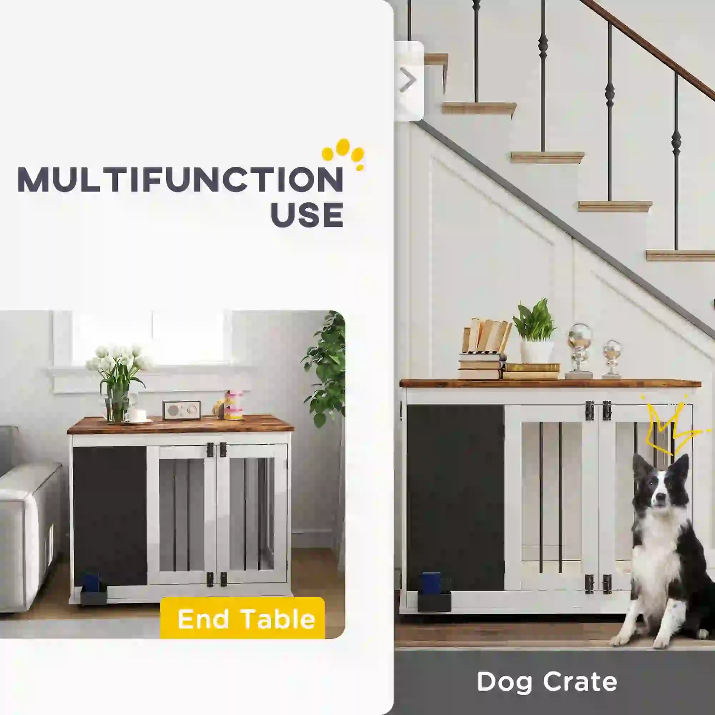 39" Dog Crate Furniture, Side End Table, Large Dogs, Blackboard, 3 Doors, White Houses, Kennels & Pens at Gallery Canada