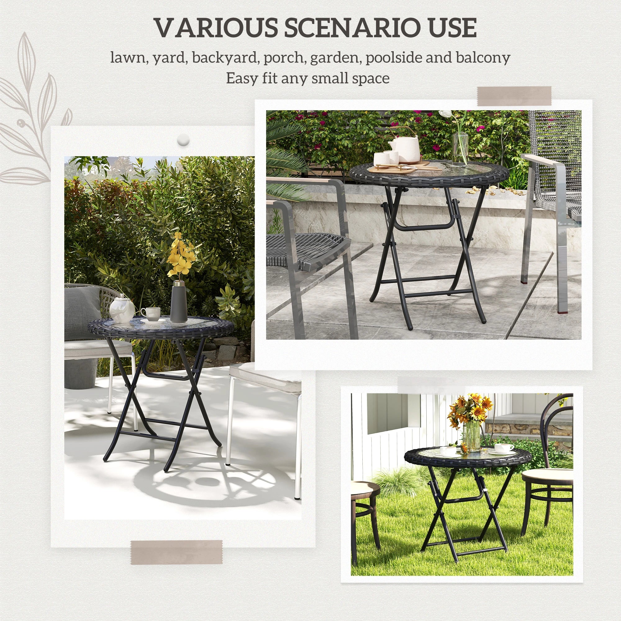 Folding Round Tempered Glass Table, Metal Frame, Black Patio Side Tables at Gallery Canada