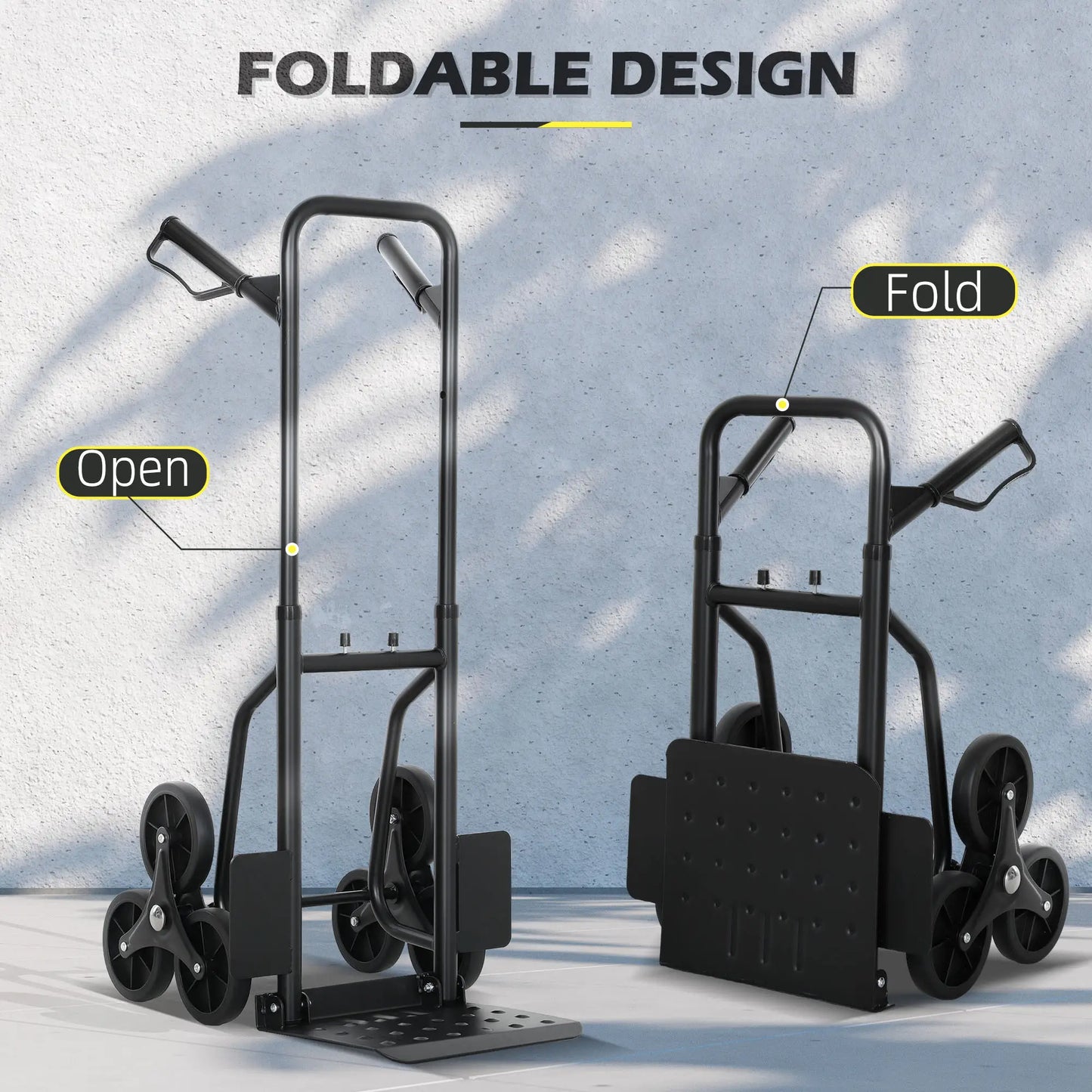 6-Wheels Stair Climber Cart, Foldable Steel, 264lbs, Black Folding Hand Trucks at Gallery Canada