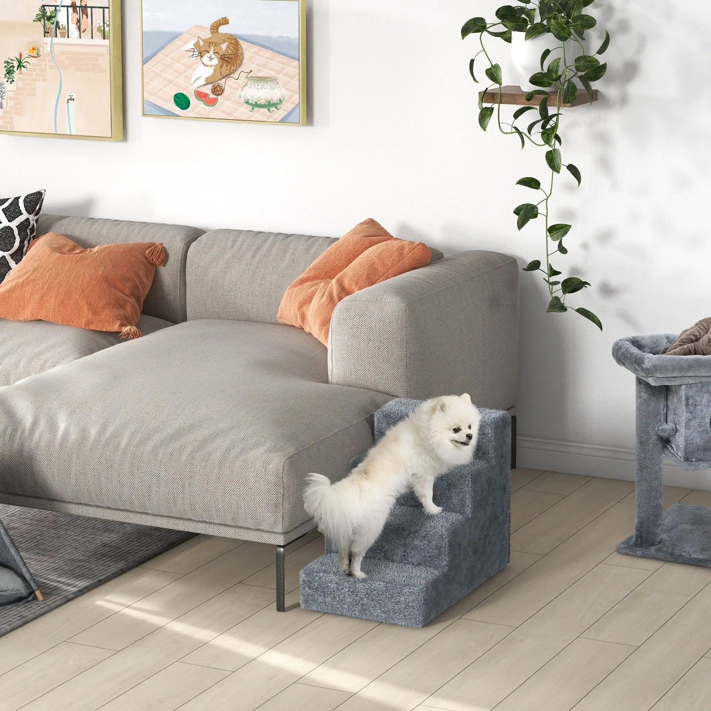 4-Step Dog Ramp for Sofa, Bed, Couch, Removable Cover, Light Grey Dog Stairs at Gallery Canada