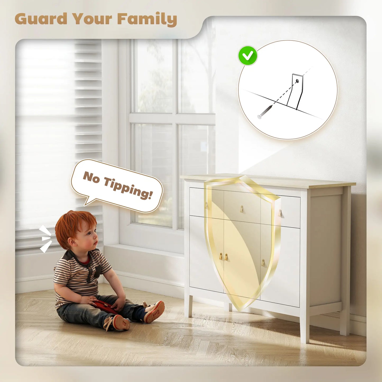 40" Sideboard Buffet Cabinet, 3 Drawers, 2 Adjustable Shelves, White Storage Cabinets at Gallery Canada