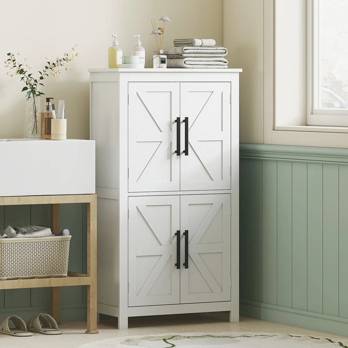 Farmhouse Bathroom Storage Cabinet, Adjustable Shelf, White Bathroom Cabinets at Gallery Canada