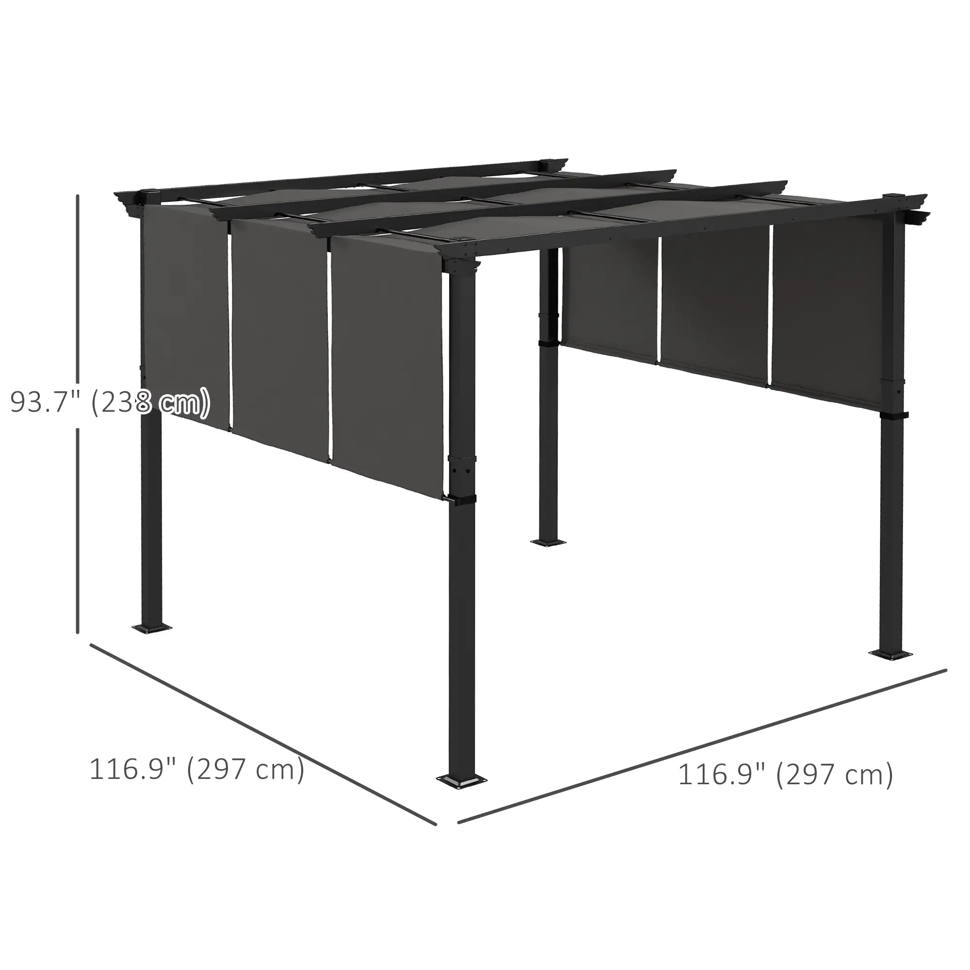 10' x 10' Metal Pergola, Retractable Canopy, Charcoal Grey Pergolas at Gallery Canada