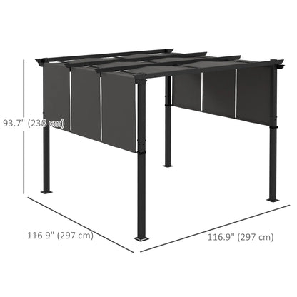 10' x 10' Metal Pergola, Retractable Canopy, Charcoal Grey Pergolas at Gallery Canada