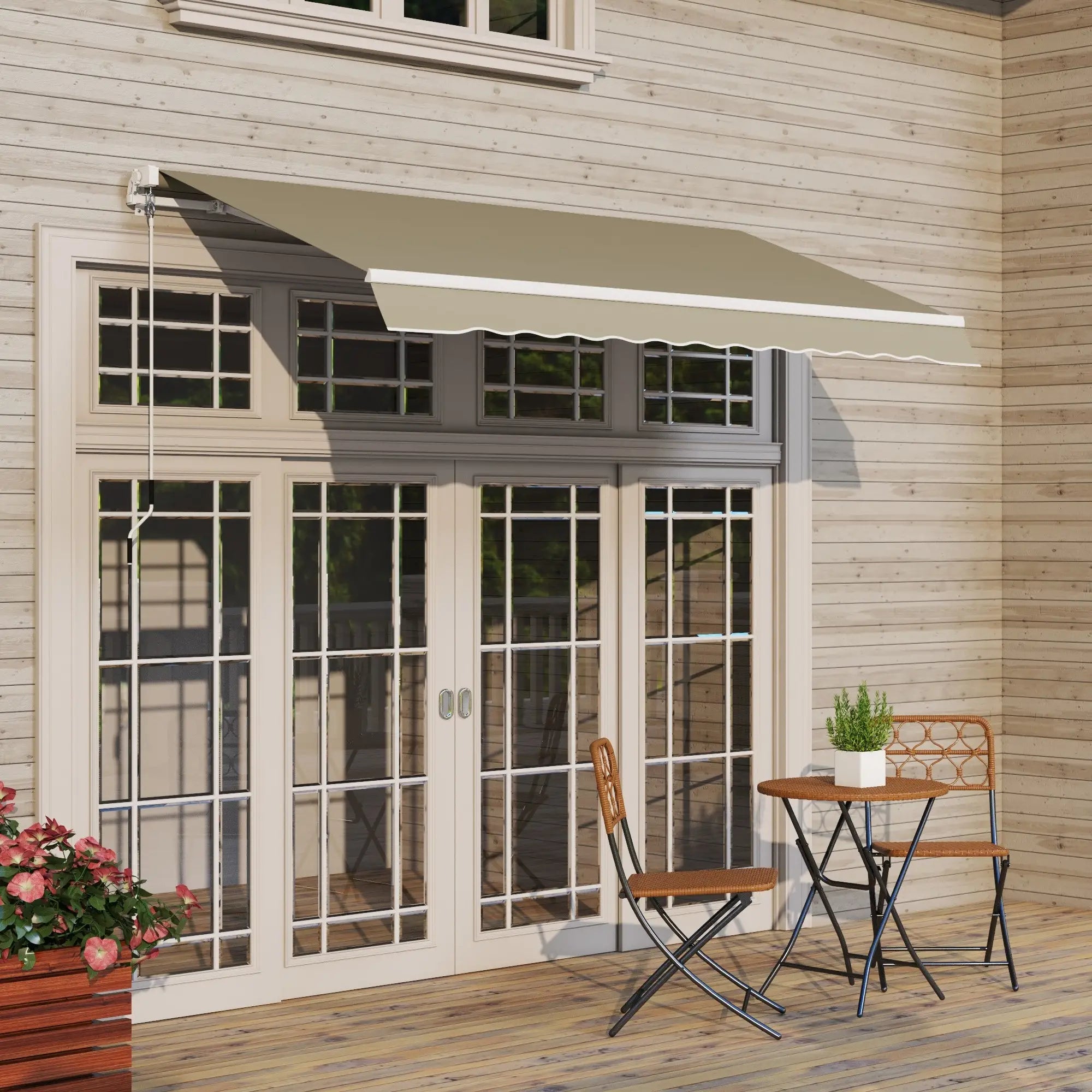 8'x7' Manual Retractable Patio Awning, Sun Shade Canopy, Khaki Deck Awnings at Gallery Canada