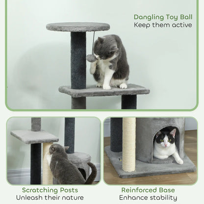 Cat Tree Tower, Multi-Level, Sisal Scratching Post, Large 41"H, Grey Compact Towers at Gallery Canada