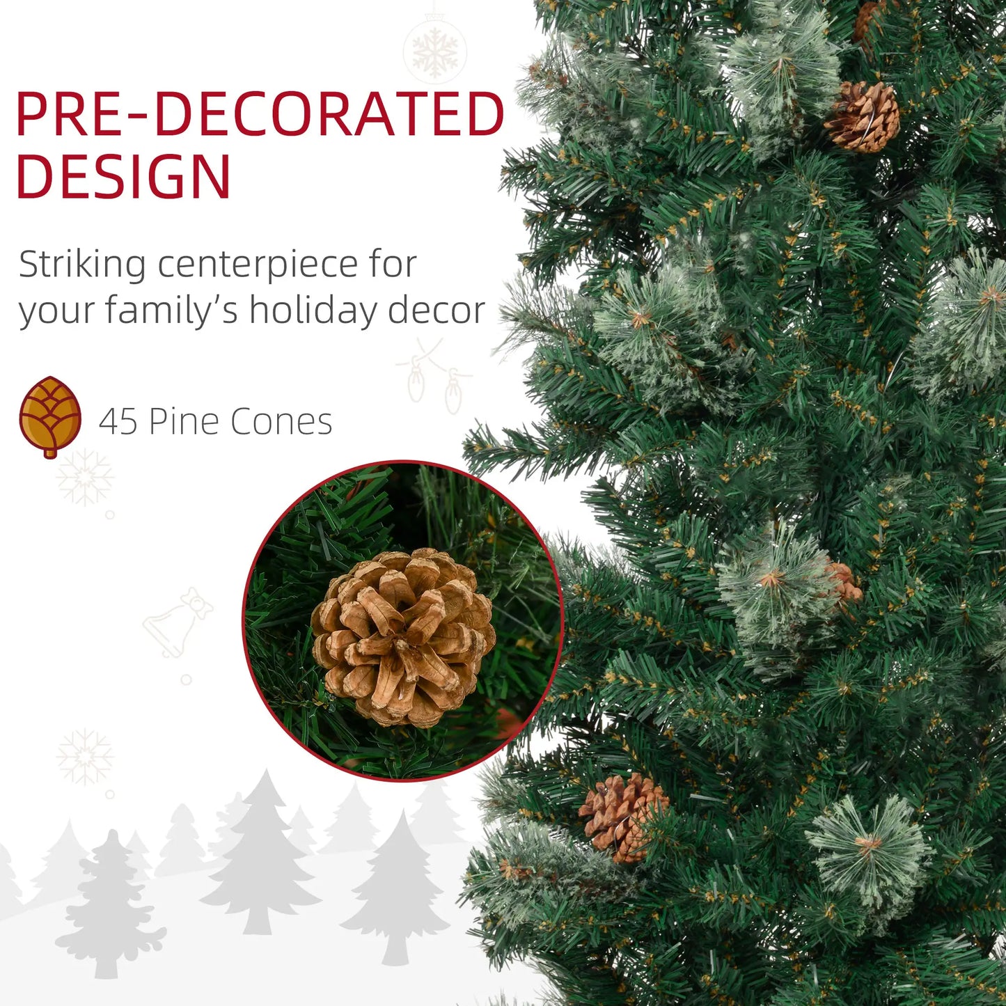 5ft Pencil Christmas Tree, Artificial with Pine Needles, Realistic Branches, Pine Cones, Green Pencil Christmas Trees at Gallery Canada