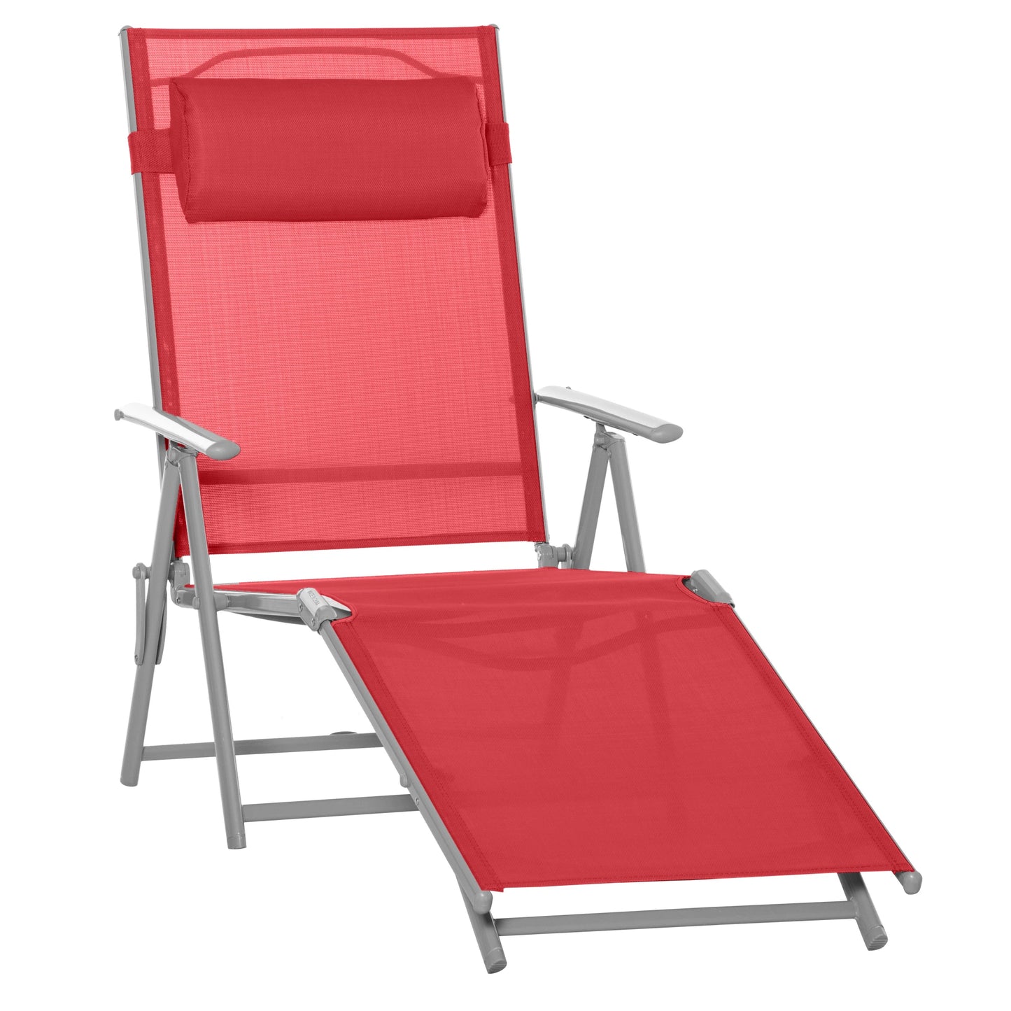Outdoor Folding Chaise Lounge, Steel Recliner, 7 Adjustable Positions, Red Lounger Chairs Red at Gallery Canada