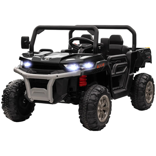 12V Ride On Car, Two-Seater, Electric Bucket, Shovel, Remote Control, Black