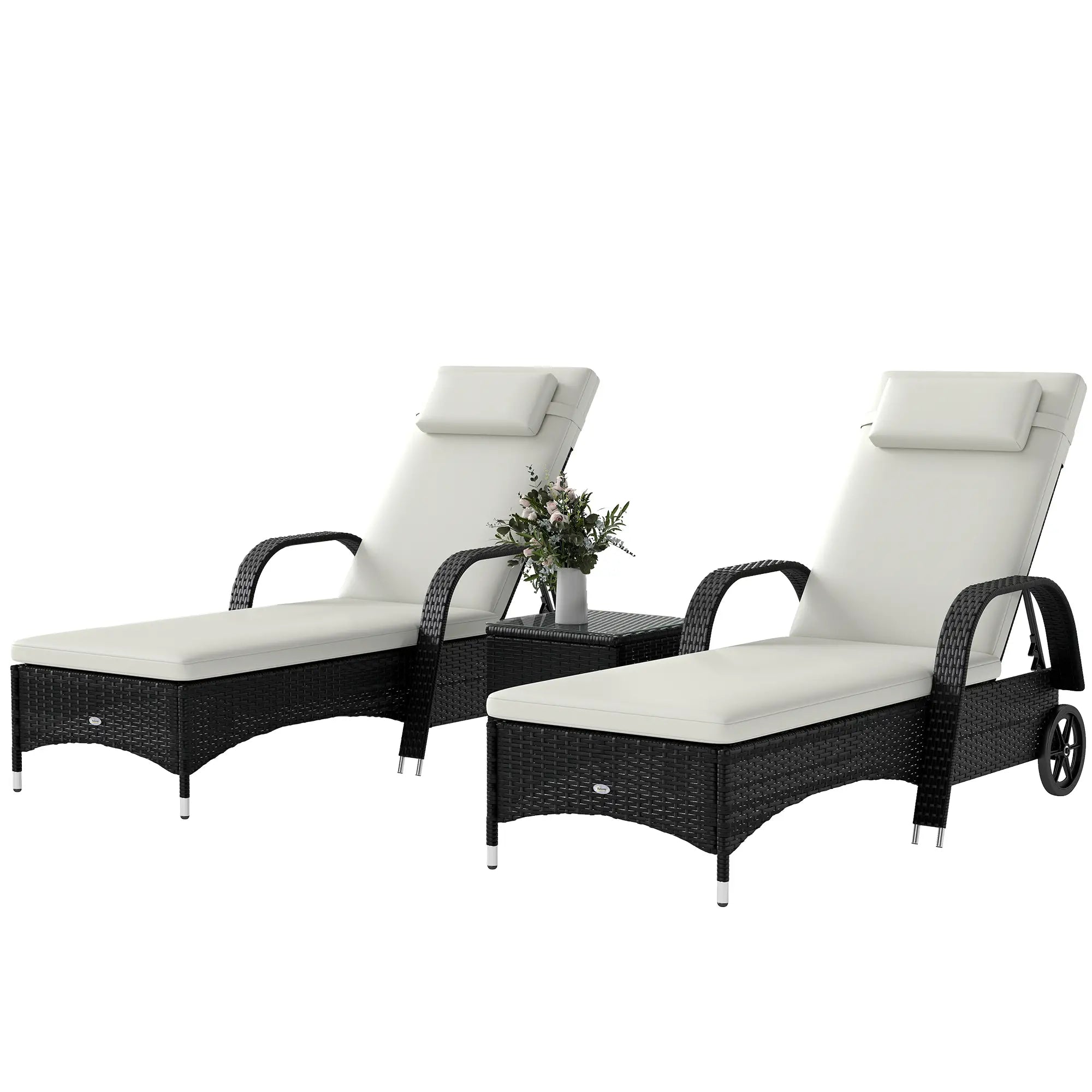 Rattan Lounge Set, Wheeled Chaise Chair, Tempered Glass Table, White Chaise Loungers at Gallery Canada