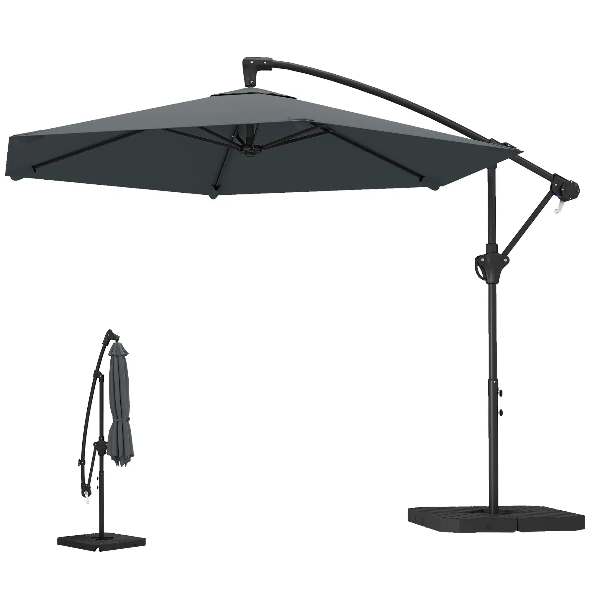 9.7 ft Offset Patio Umbrella, Water Sand Fillable Weights, Dark Grey Offset Cantilever Umbrellas Dark Grey at Gallery Canada