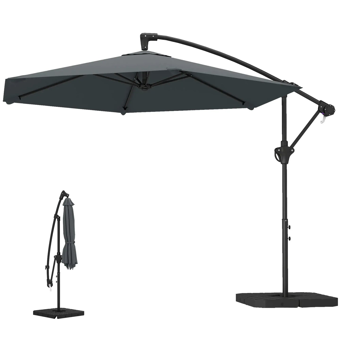 9.7 ft Offset Patio Umbrella, Water Sand Fillable Weights, Dark Grey Offset Cantilever Umbrellas Dark Grey at Gallery Canada