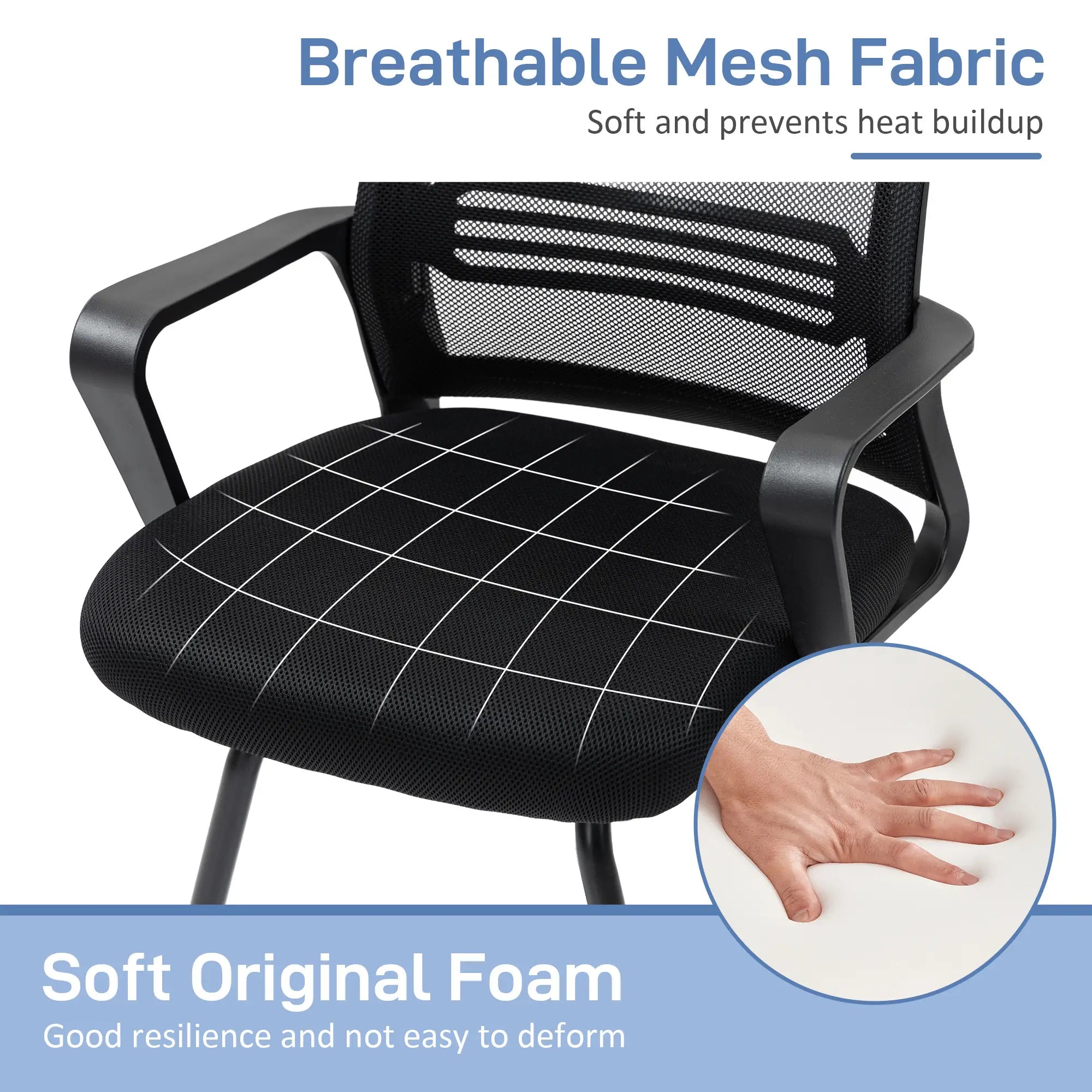 Ergonomic Desk Chair No Wheels, Padded Mesh Office Chair, Black Task Chairs at Gallery Canada